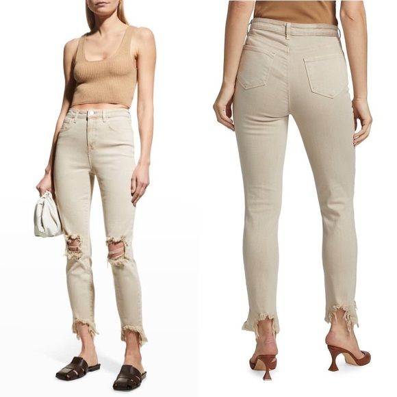 NEW L’AGENCE High Waist Ripped Knee Frayed Hem Ankle Crop Slim Straight Jean 27 - Picture 2 of 14